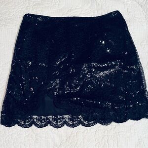 Elegant Black Sequin Lace Skirt Medium